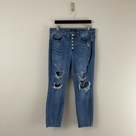 Judy Blue Distressed High Waist Button Fly Skinny Fit Jeans Size 18W - Picture 1 of 7